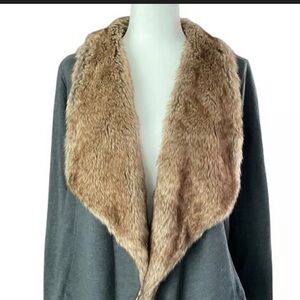 Hollister Navy Cardigan with Faux Fur Collar